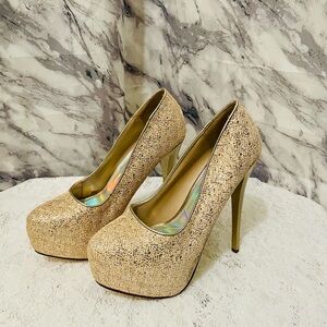 Paprika Gold Glitter Platform Heels